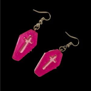 Earrings Hot Pink Coffin Hollow Cross Resin Jewelry 🎃👻💀